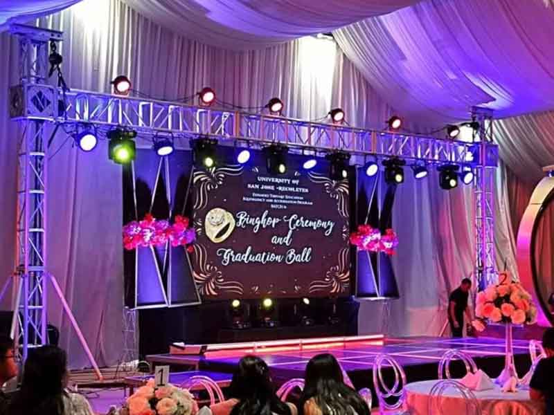 Wedding stage truss installation